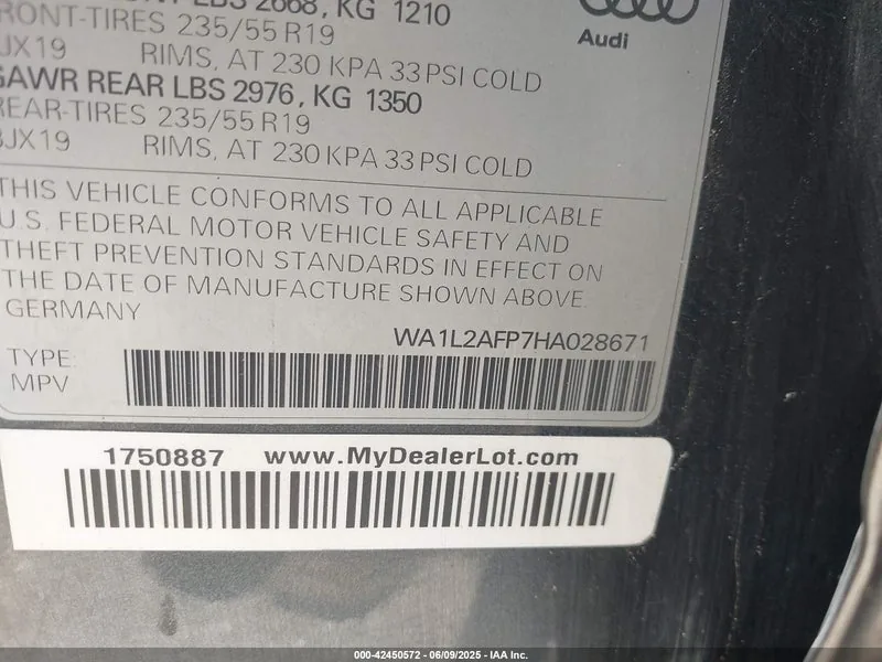 2017 AUDI Q5 Lot #42450572 thumbnail 9