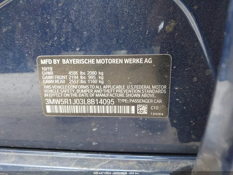 2020 BMW 330I Lot #44712634 thumbnail 9