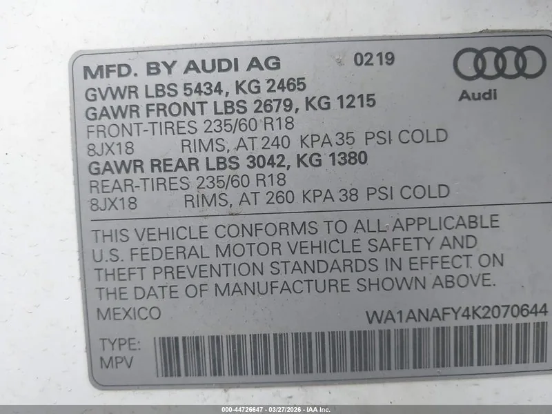 2019 AUDI Q5 Lot #44726647 thumbnail 9