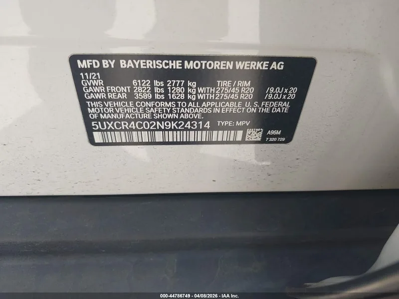 2022 BMW X5 Lot #44786749 thumbnail 9