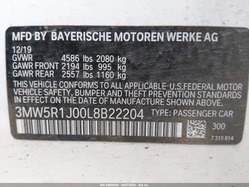 2020 BMW 330I Lot #44809204 thumbnail 9