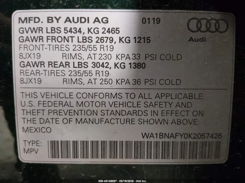 2019 AUDI Q5 Lot #45149097 thumbnail 9