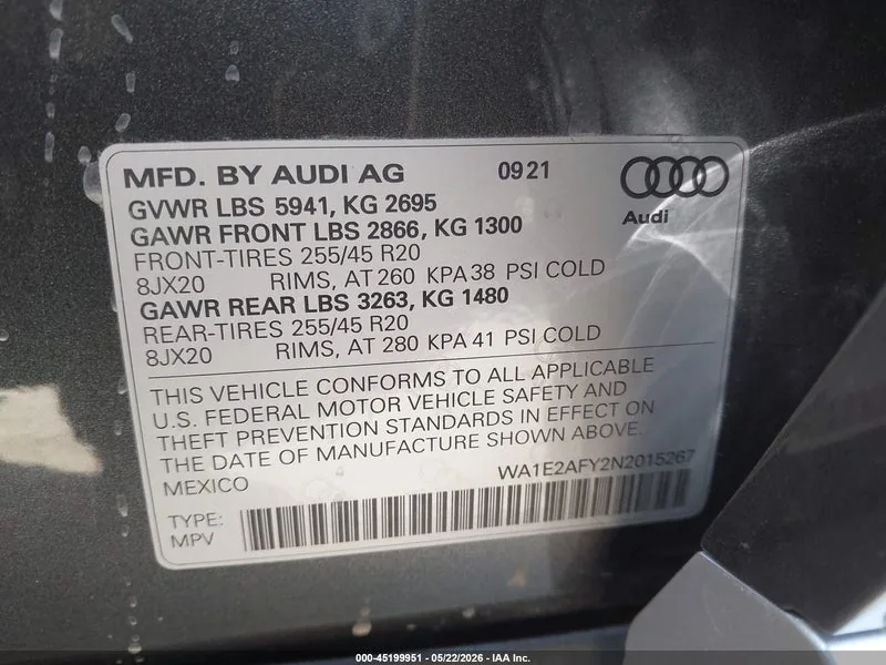 2022 AUDI Q5 Lot #45199951 thumbnail 9