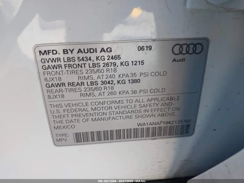 2019 AUDI Q5 Lot #45212886 thumbnail 9